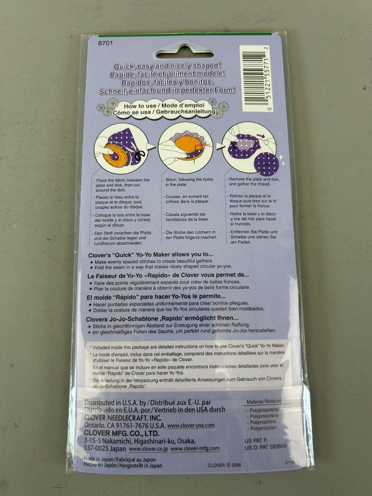 Clover Large Quick & Easy Fabric Yo-Yo Maker #8701 NEW