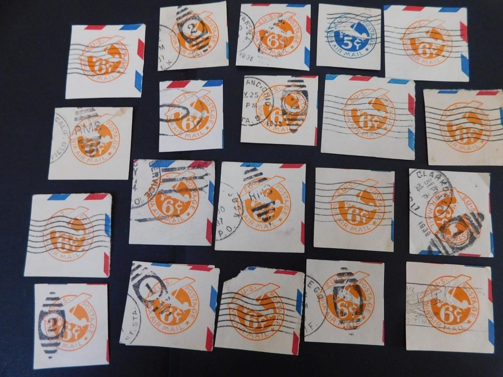 US ASSORTED AIRMAIL CUT SQUARES, USED & UNUSED