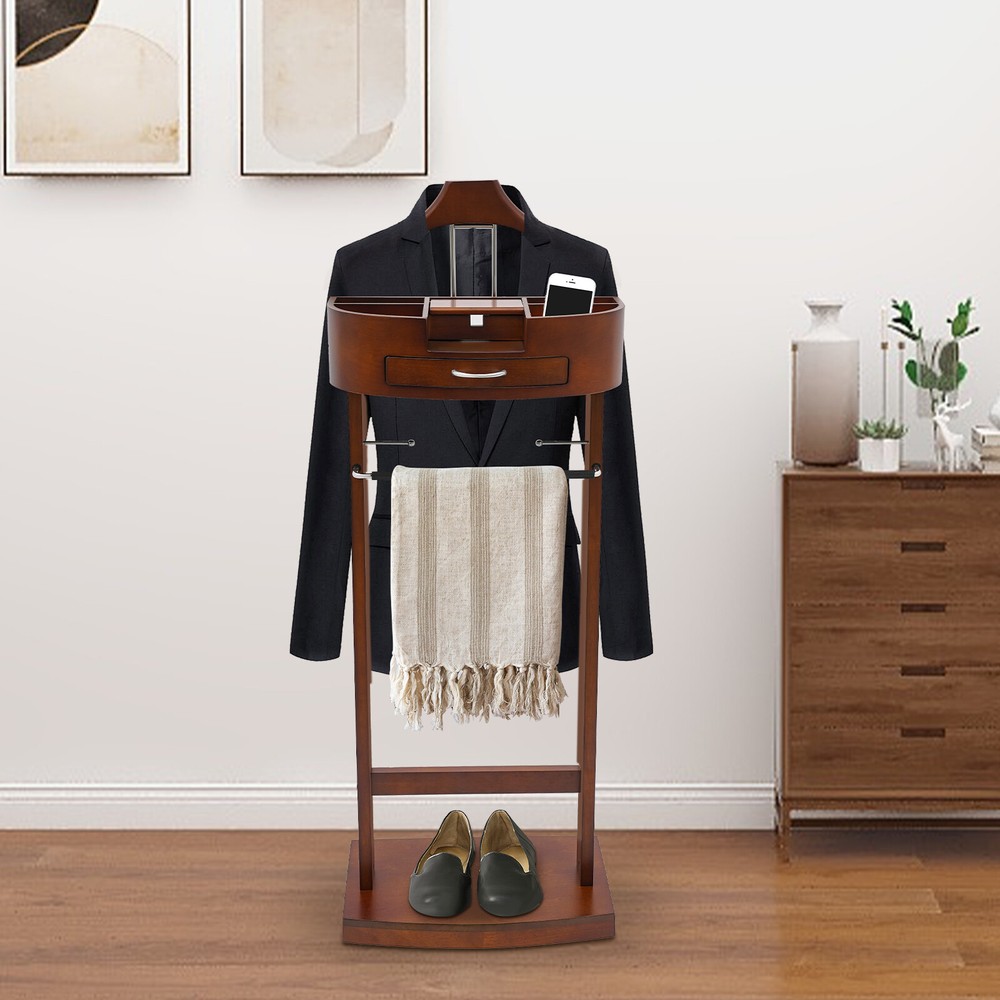 Modern Brown Wood Suit Rack Freestanding Clothing Stand 10kg Load