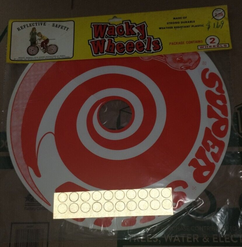 VINTAGE PAIR PINWHEEL WACKY WHEELS BICYCLE INSERTS (2 discs) Super Snail