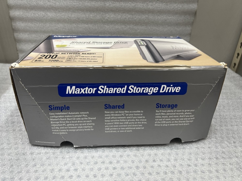 Maxtor Shared Storage 200GB External Hard Drive Small Office & Home Network NEW