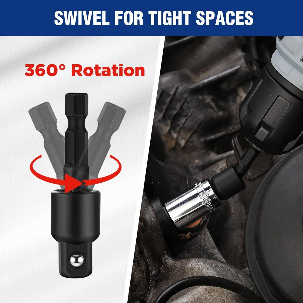 WORKPRO 9PCS Basic/Swivel/Long Impact Grade Socket Adapter Set 1/4" 3/8" 1/2" Dr