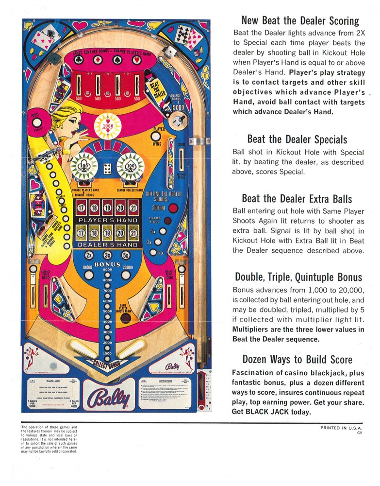 Black Jack Pinball by Bally Flyer / Brochure / Ad -