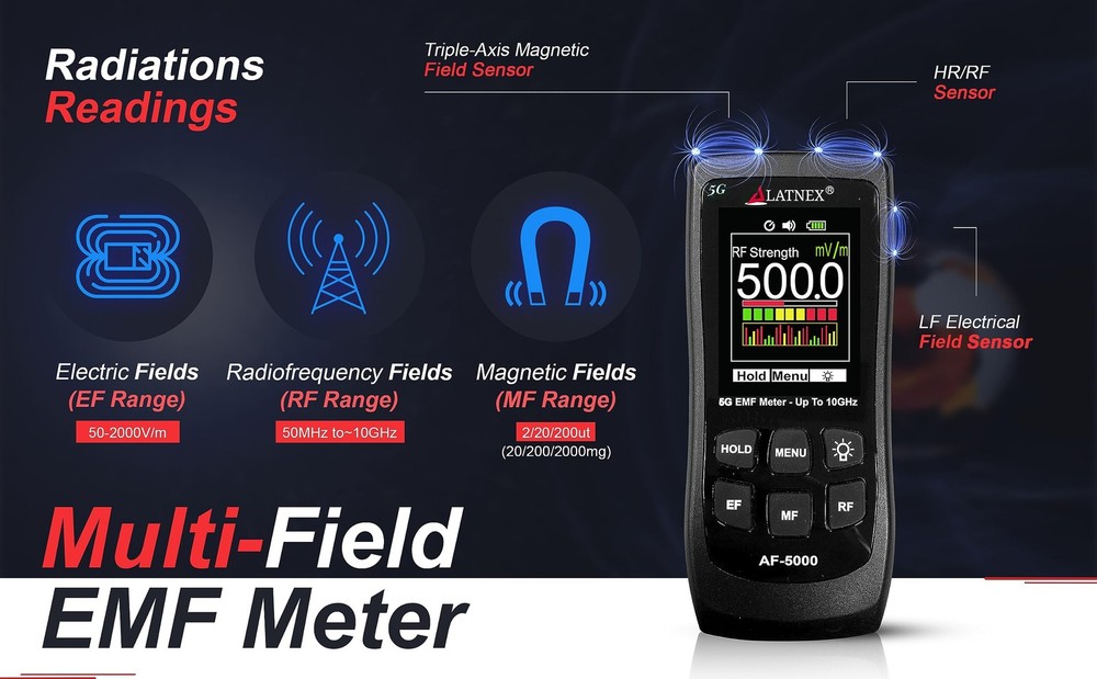 LATNEX AF-5000 5G EMF Meter RF Detector Tester and Reader