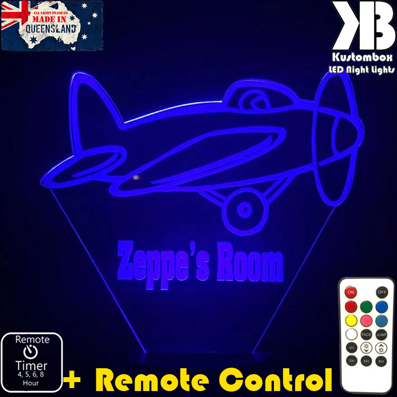 Plane Personalised Name Night Light LED 7 Colour + Remote Timer Children's Room