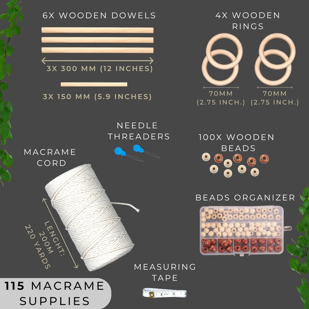 DIY Macrame Kit for Beginners with 9 Macrame Projects Ebook, 115 Pcs Macrame ...