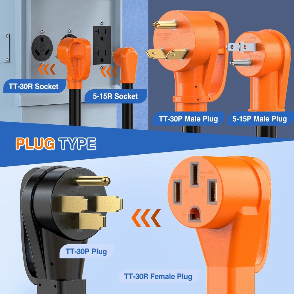 Nilight RV Y Splitter Adapter Cord 15 Amp 30 Amp to 50 Amp 5-15P TT-30P Male