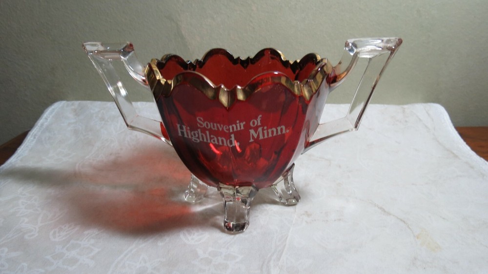 EAPG Indiana No 125 Ruby Flashed Souvenir Open Sugar Bowl