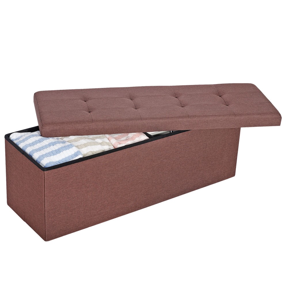 Brown Ottoman Bench Foldable Storage Chest Footrest Stool Cozy Versatile Organiz