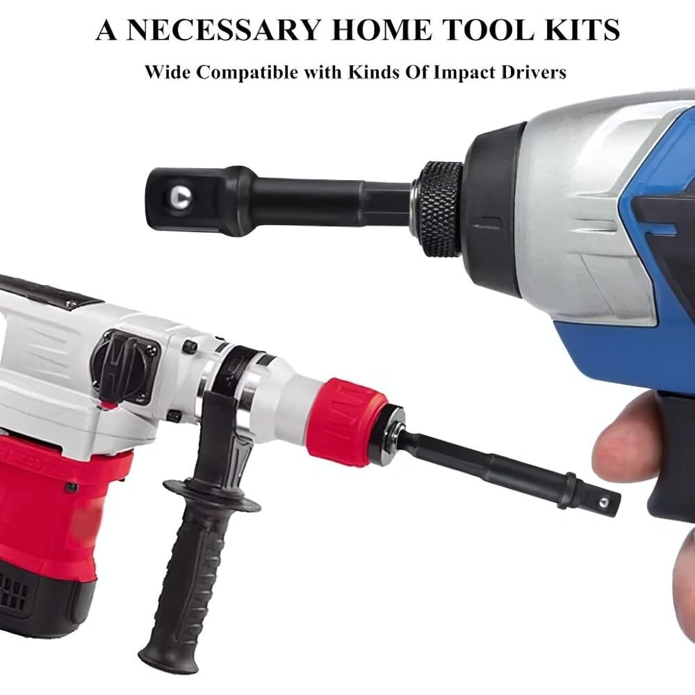 9Pcs Socket Adapter Drill Bits Set Hex Impact Driver Tools 1/4" 3/8" 1/2" Shank