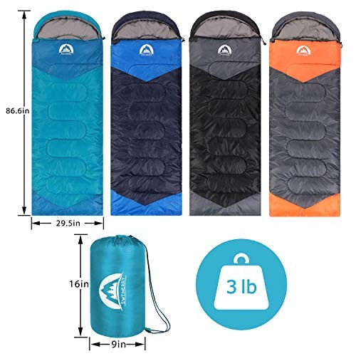 Sleeping Bag 3 Seasons (Summer, Spring, Fall) Warm & Cool Weather Single Blue