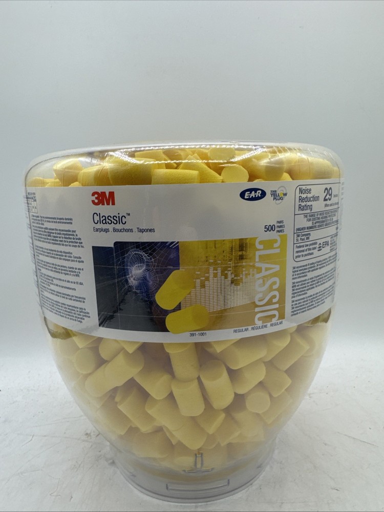 E-A-R Classic Earplugs 500 Count Bottle Yellow Polyurethane Foam Regular 3Mclass