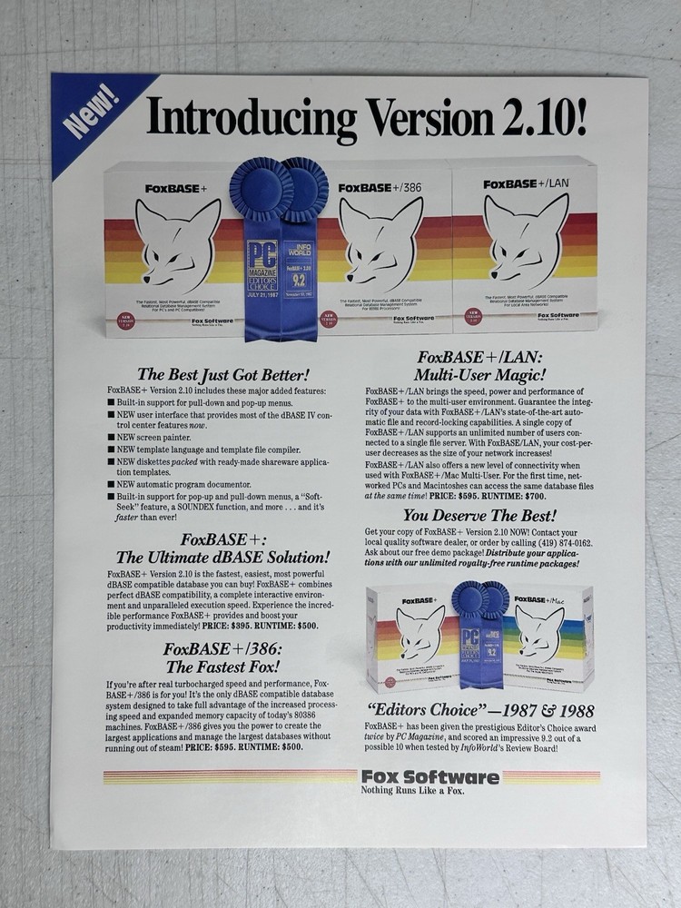 1989 FoxBASE+ Mac PC Price List Promo Pack Fox Software Database History