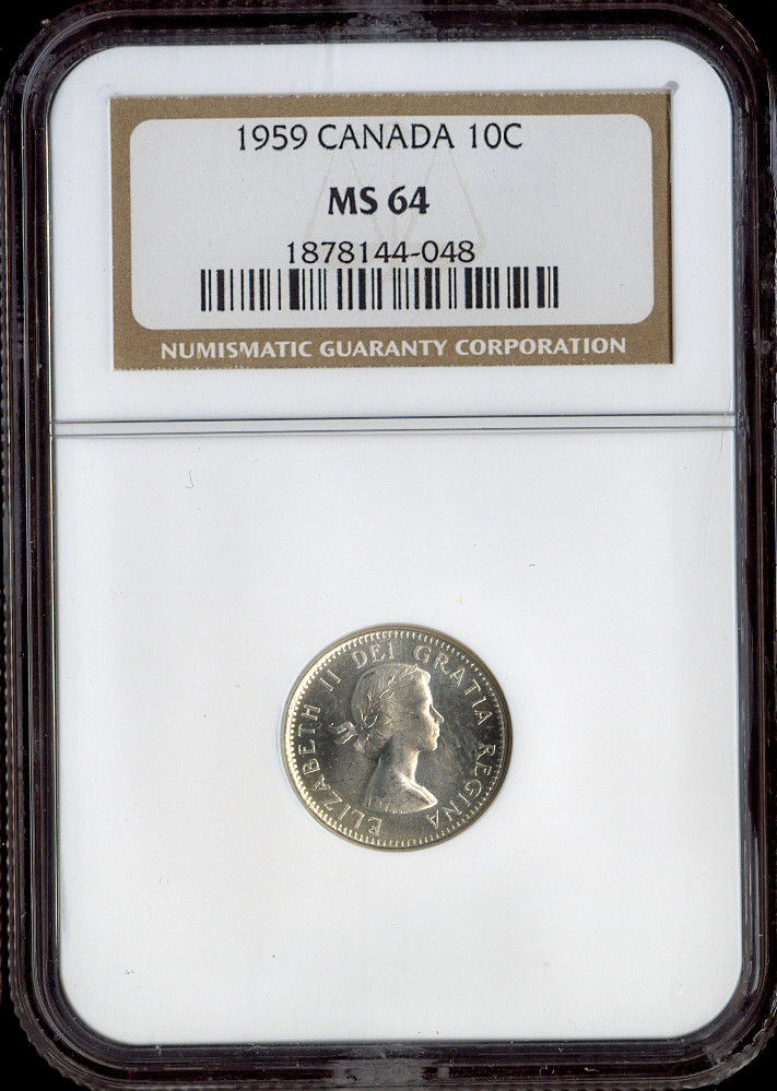 1959 Canada Silver 10 Cents 10C NGC MS64 - Quality