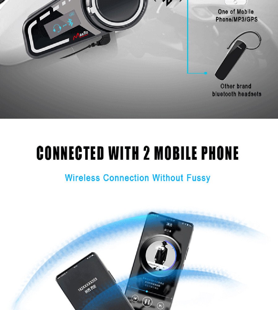 Bluetooth Intercom Headset 1000M 6 Riders Group Helmet Communication System