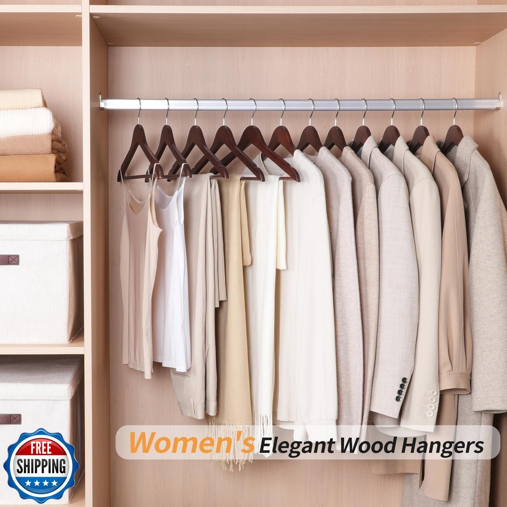 Amazon Basics Durable Wooden Suit Clothes Hangers - Cherry, 20-Pack
