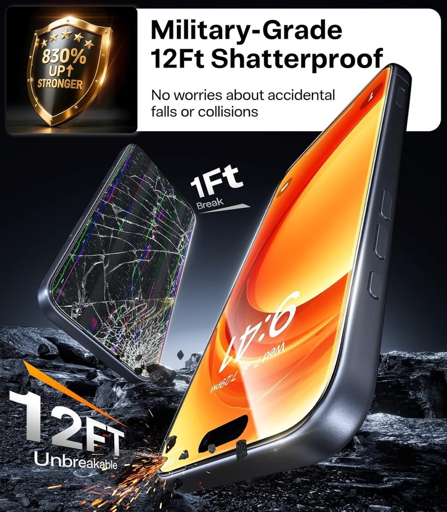 TORRAS iPhone 17 Pro Max 6.9" Screen Protector: 12ft Mil-Grade 9H+ Glass, 2-Pack