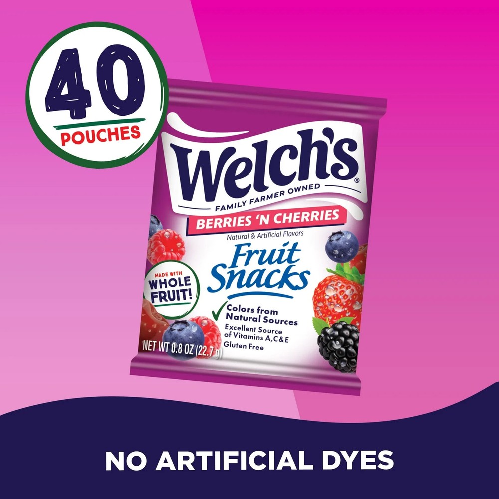 Welch's Fruit Snacks, Berries N Cherries, 0.8 oz, 40 Count