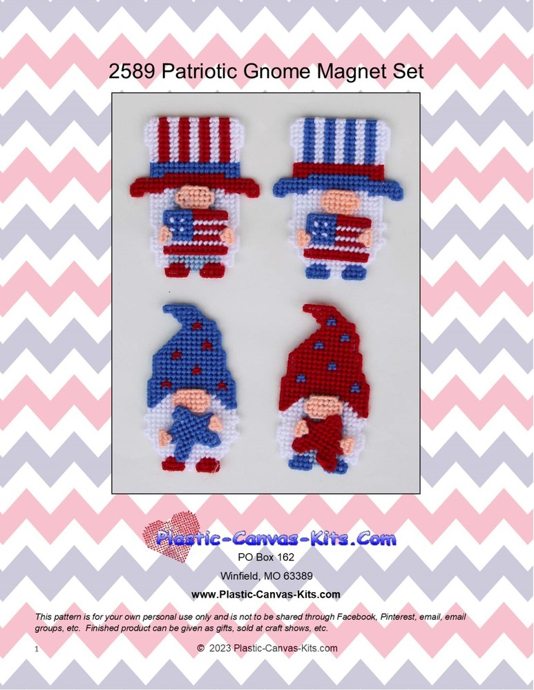 Patirotic Gnomes Magnets-Plastic Canvas Pattern or Kit