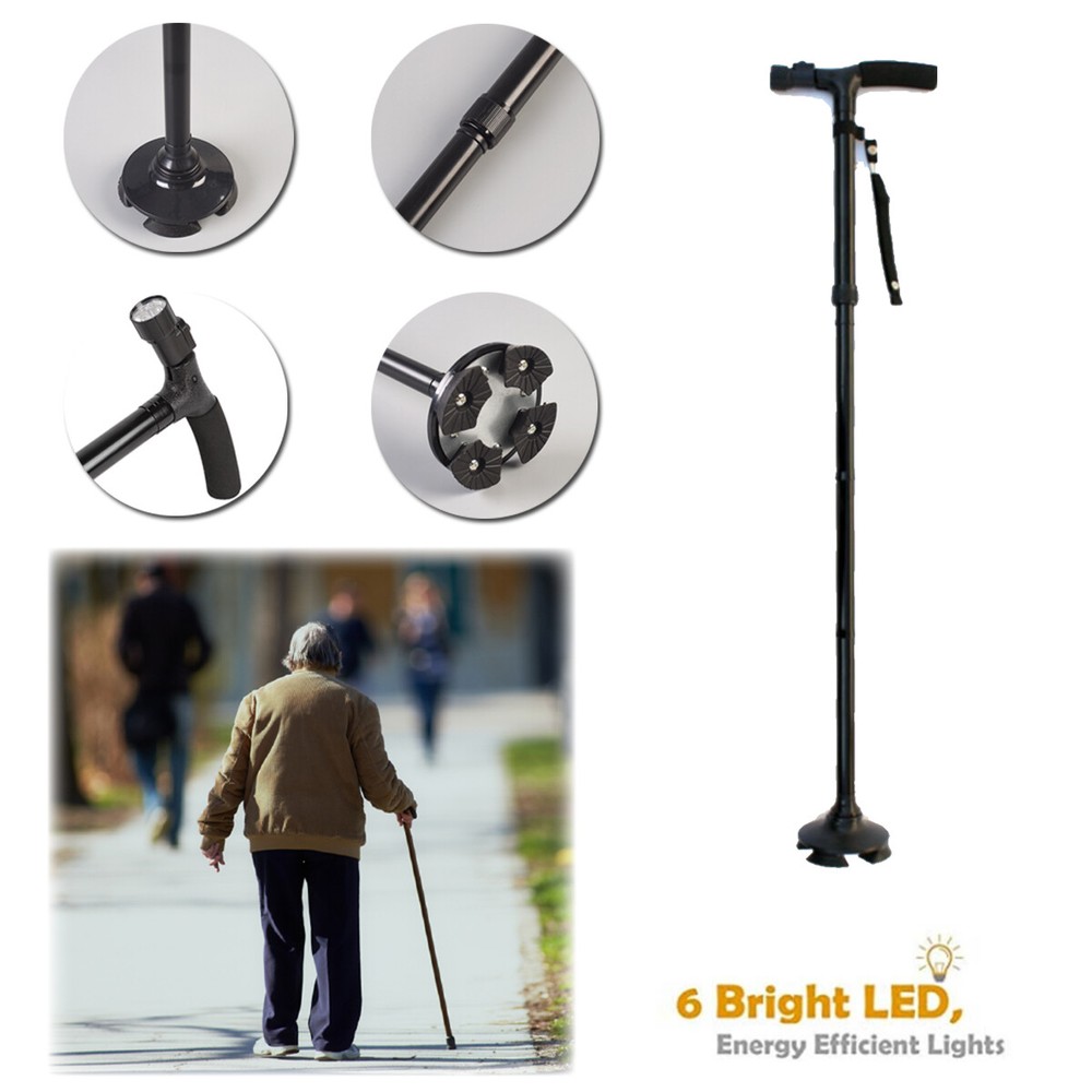 Foldable Retractable LED Walking Cane Stick Adjustable Travel Cane Trekking Pole