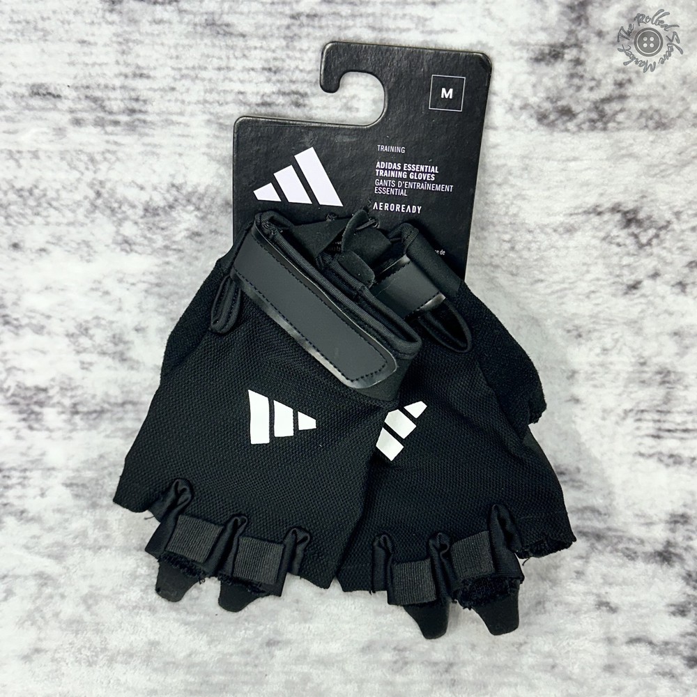 NWT - Adidas Essential Training Gloves - Black/White - Fingerless - Size Medium