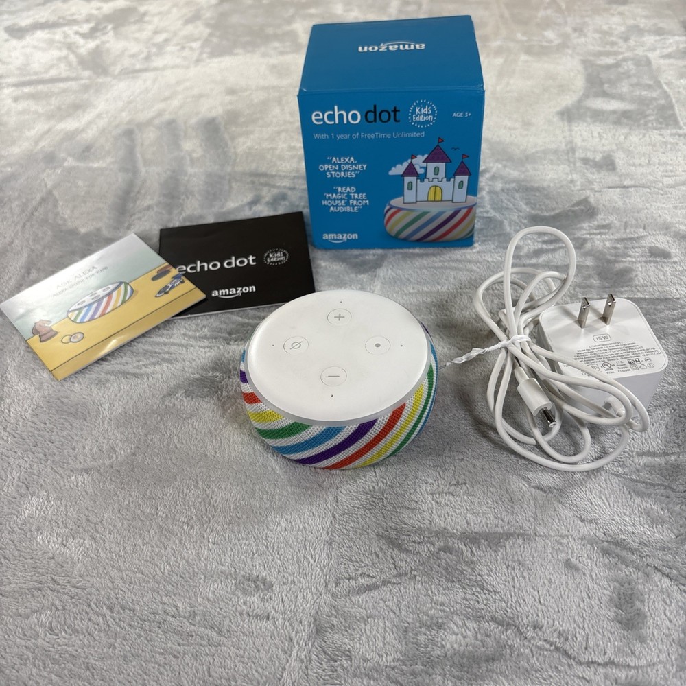 Amazon Echo Dot 3rd Gen. Smart Speaker Alexa Kids Edition Rainbow Tested Working