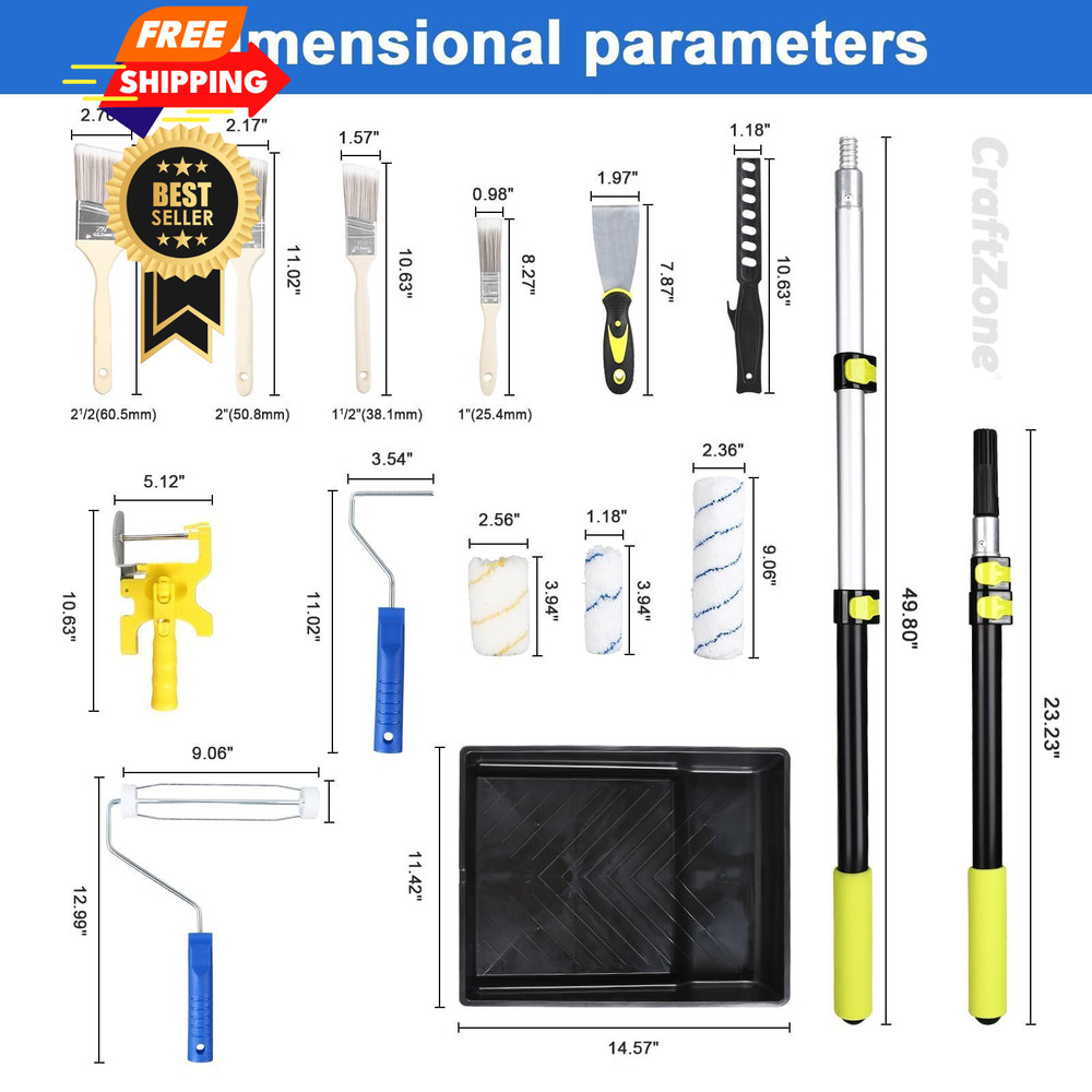 30PCS Paint Roller Kit with Extension Pole-2 to 4 FT,Wall 16inch, Multiple