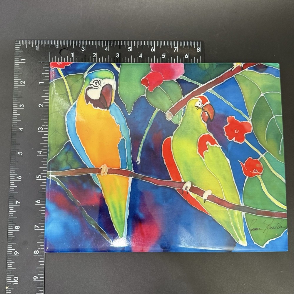 Susane Mueller Macaw Parrots Tropical Decorative Ceramic Tile 10” X 8”