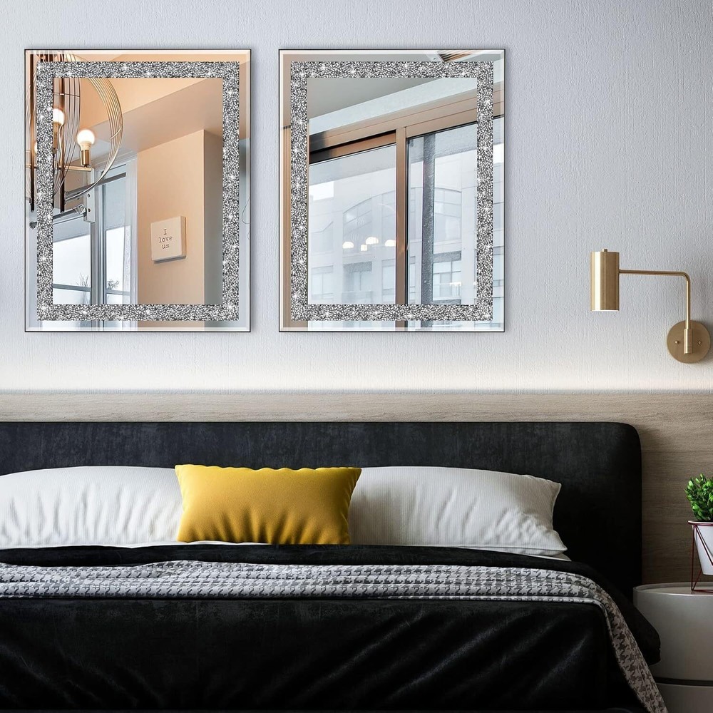 Rectangular Wall Mirror Crystal Crush Diamond Mirro Home Accent Mirror 16" x 20"