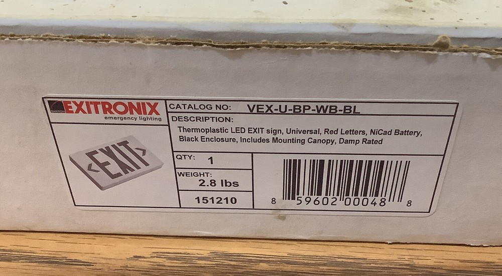 Exitronix Thermoplastic LED Exit Sign VEX-U-BP-WB-BL