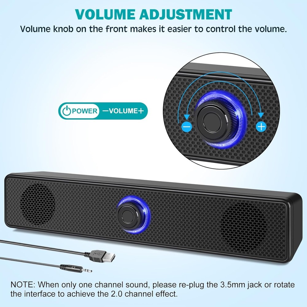 Computer Speakers, USB Powered PC Speakers Wired Stereo Desktop Black