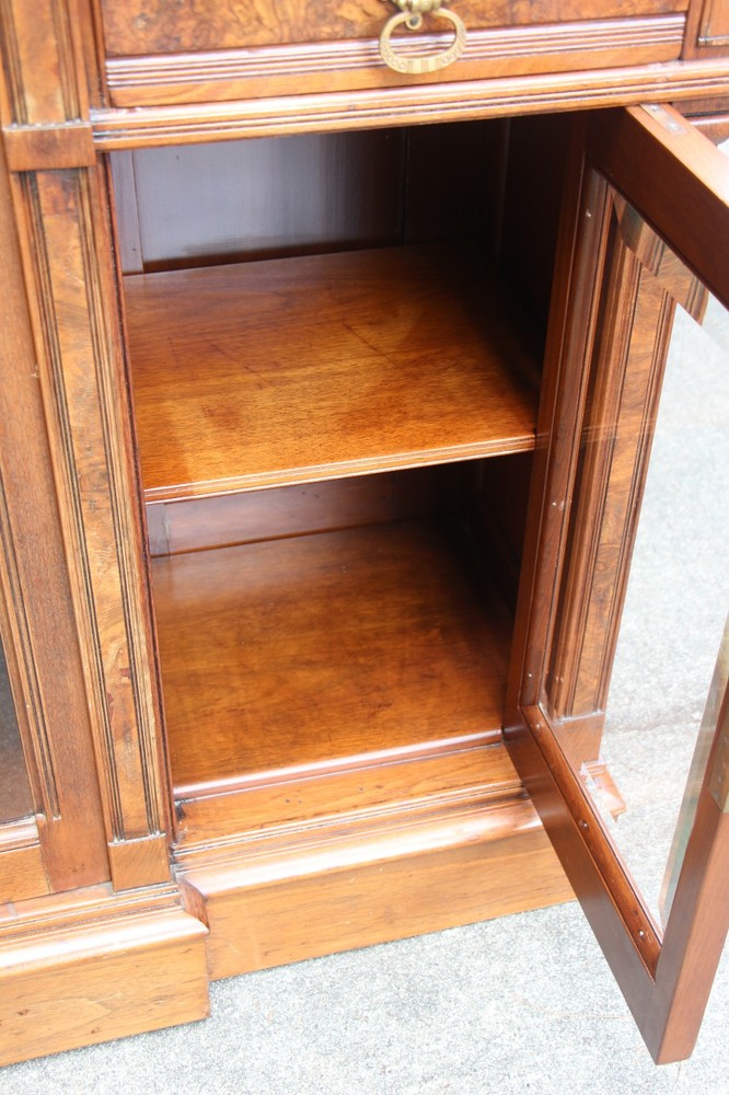Unusual Walnut Victorian Triple Door Bookcase Display Cabinet Server ~ Ca.1880