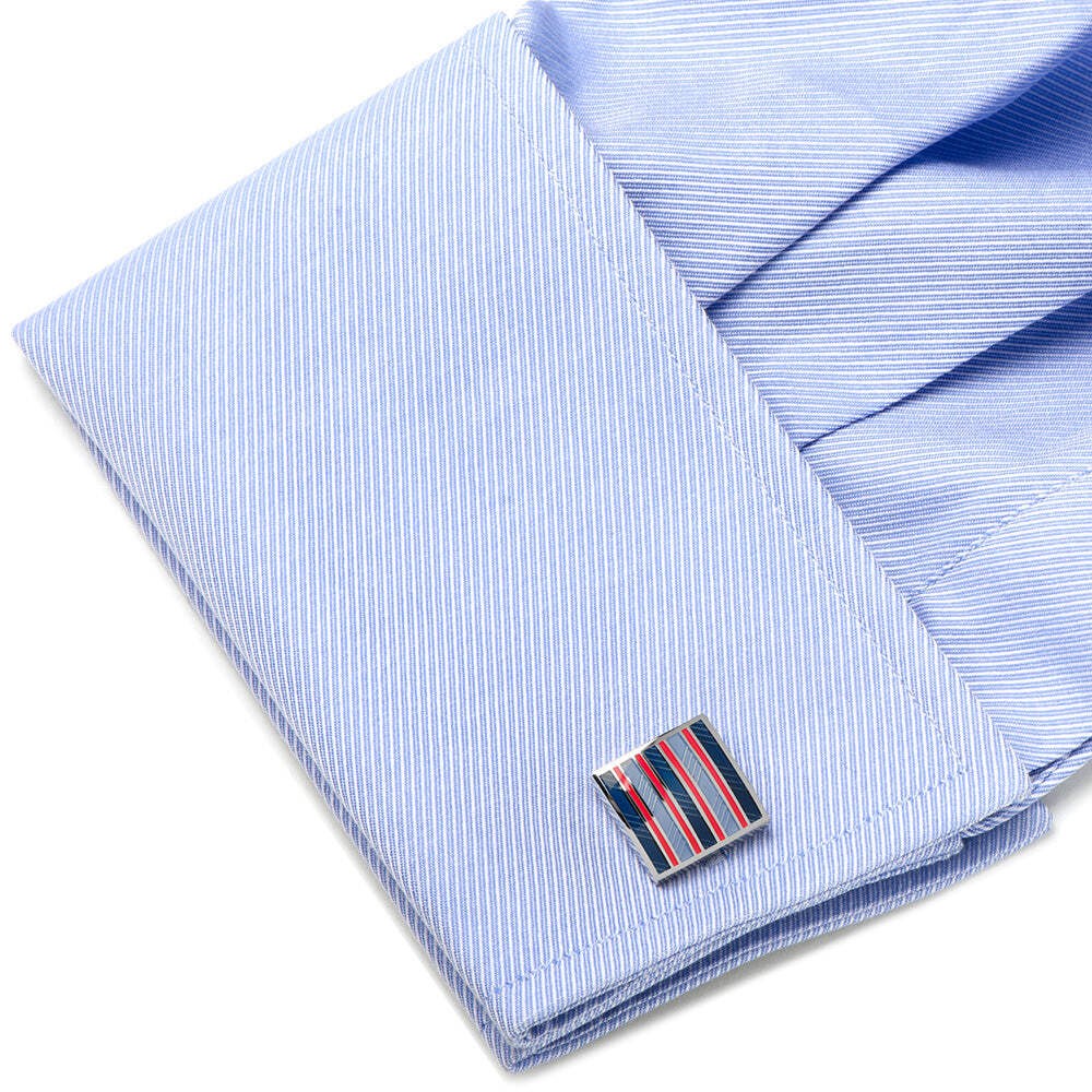 Red and Navy Striped Square Cufflinks