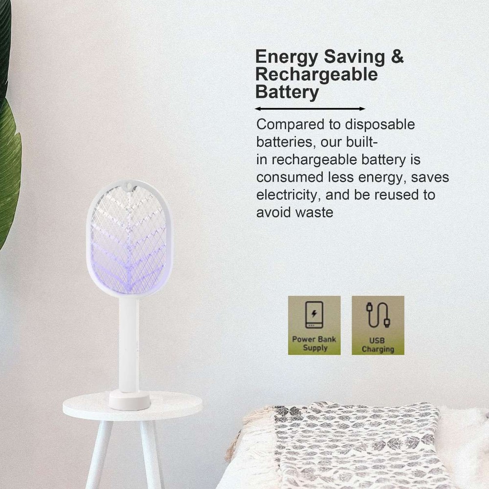 Handheld USB Rechargeable Mosquito Fly Swatter Zapper Killer Bug Insect Racket