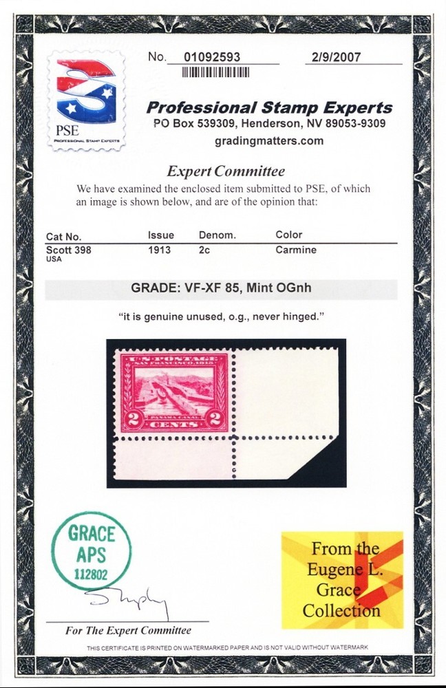 398, Mint VF/XF NH 2¢ - PSE Certificate Graded 85 * Stuart Katz