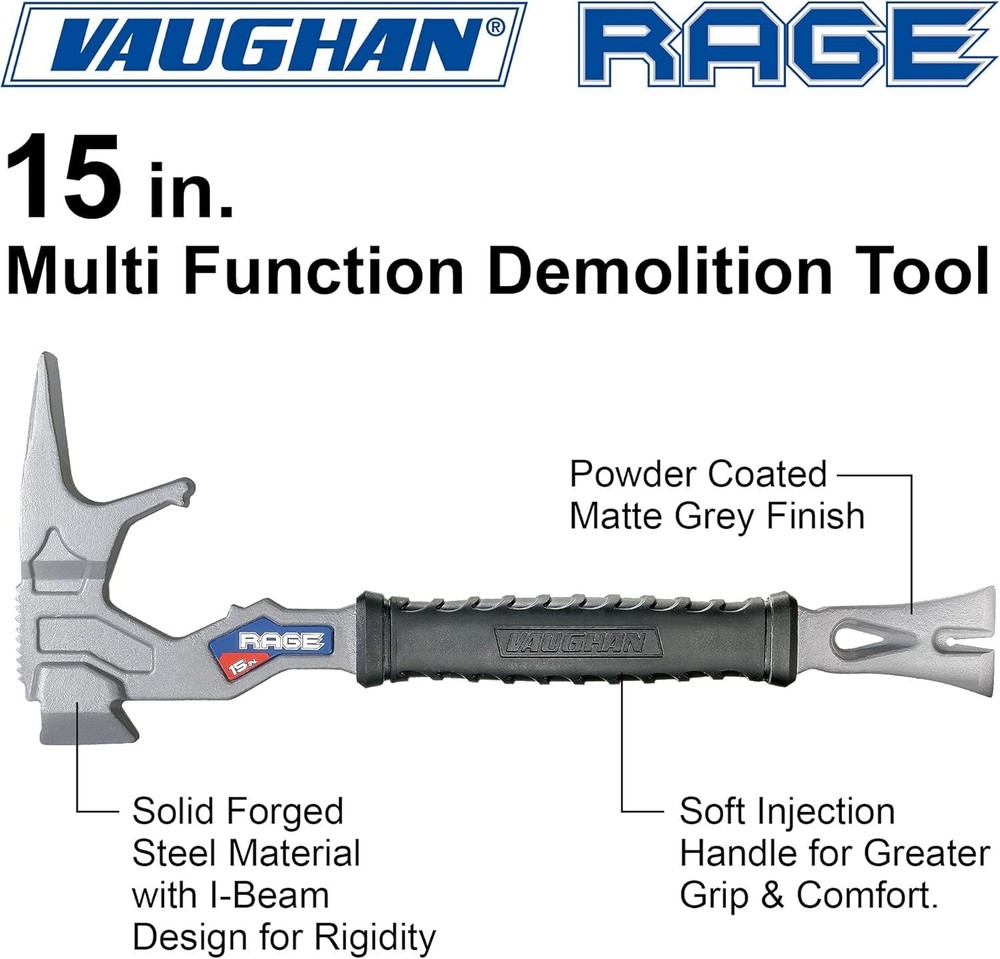 Vaughan 15 Inch Multi-Function Demolition Tool, Hammer, Nail Puller, Multi-Us...