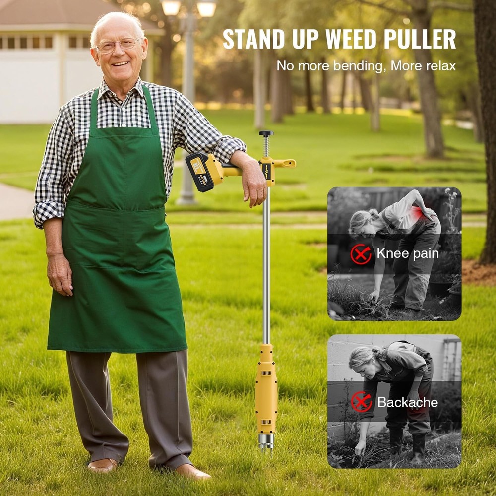 Weed Puller Tool,Electric Stand up Weed Puller Tool, 21V Battery Powered W/ 2Pcs