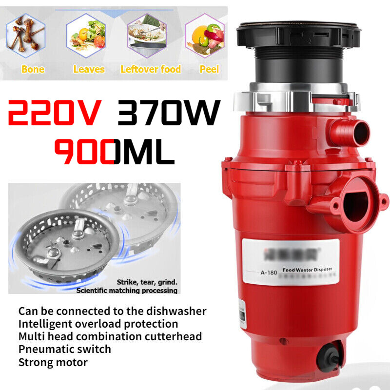 220V 370W Kitchen Food Waste Processor 900ML Disposer Disposal Garbage Crusher