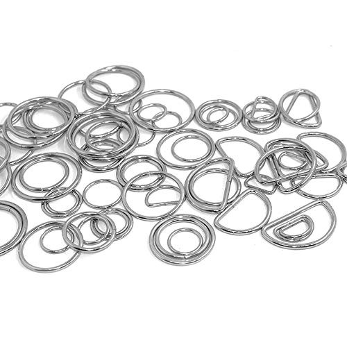 50 Pcs Assorted Sliver O Ring & 20 Pcs Multi-Purpose Metal D Ring for