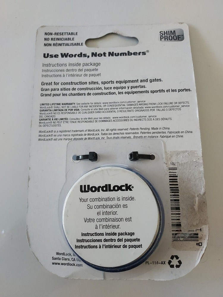 Wordlock 3 Letter Combination Code Lock Steel Padlock - Silver