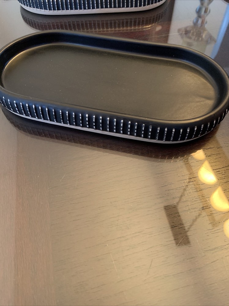Ugg Ceramic Bathroom Tray Black Ivory Striped