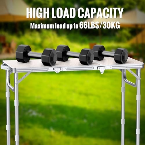 Folding Table for Camping, 3-Adjustable Height Lightweight Folding Picnic