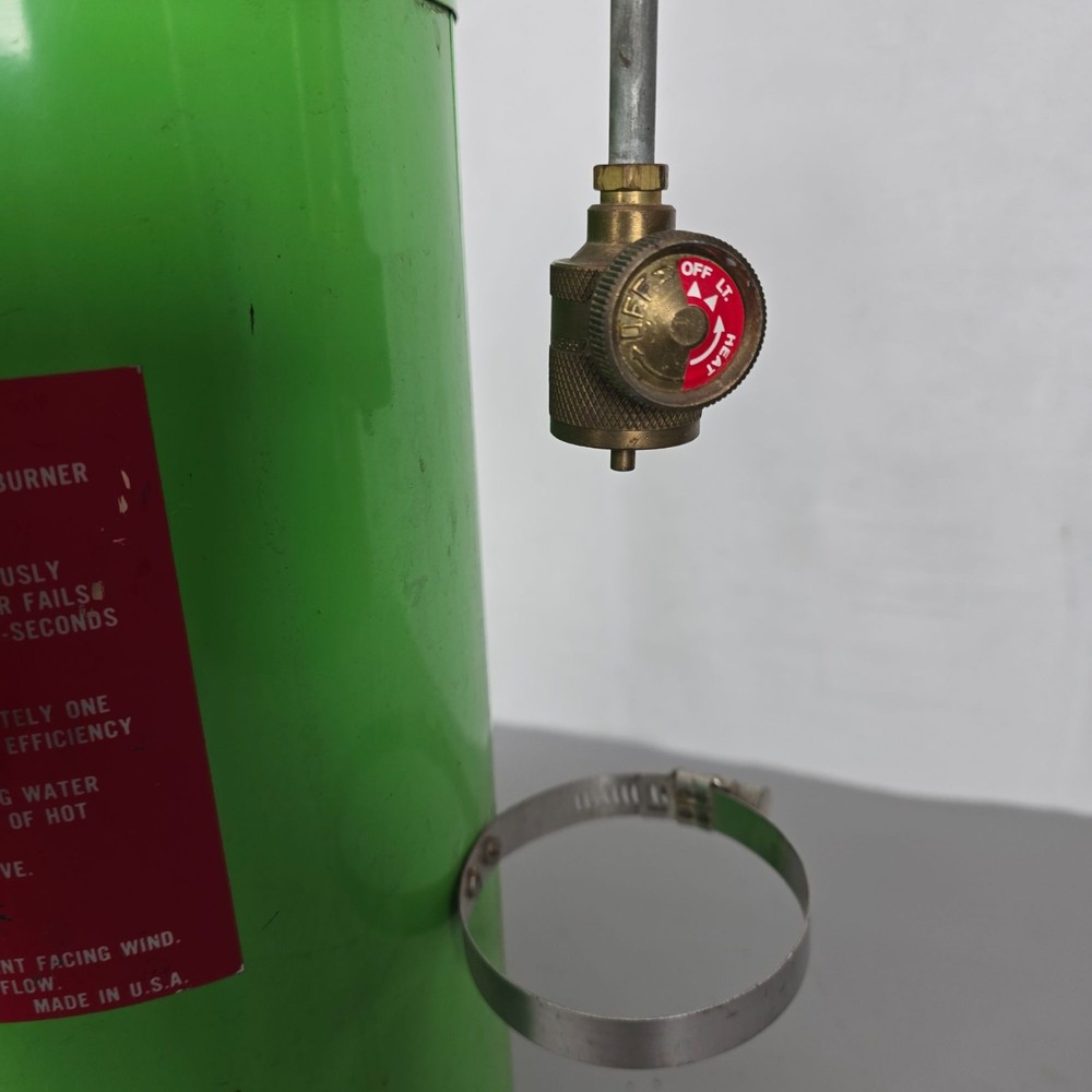 VTG Little Sizzle Portable Green White Propane Camping Water Heater Safety Valve