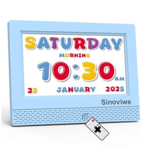 Digital Alarm Clock with 7'' HD Screen, Calendar Function,It is Perfect Blue
