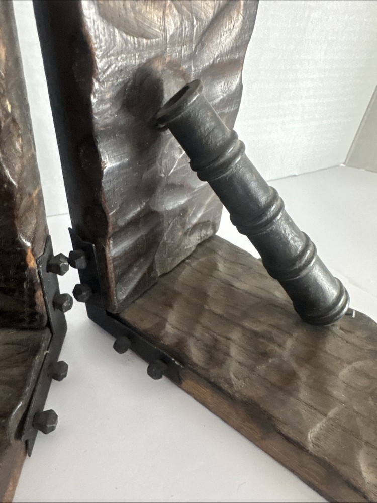Wood Cannon Bookends Rustic Library Decor