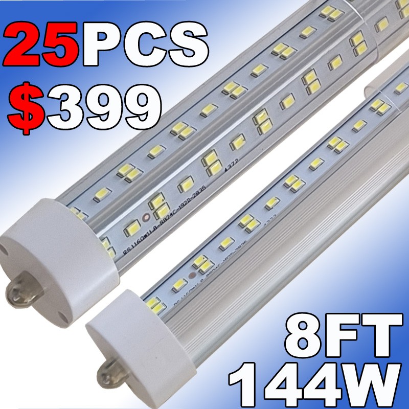 25Pack 8 Foot LED Shop Light 144W 8FT LED Tube Light Bulbs 8' FA8 T8 Single Pin