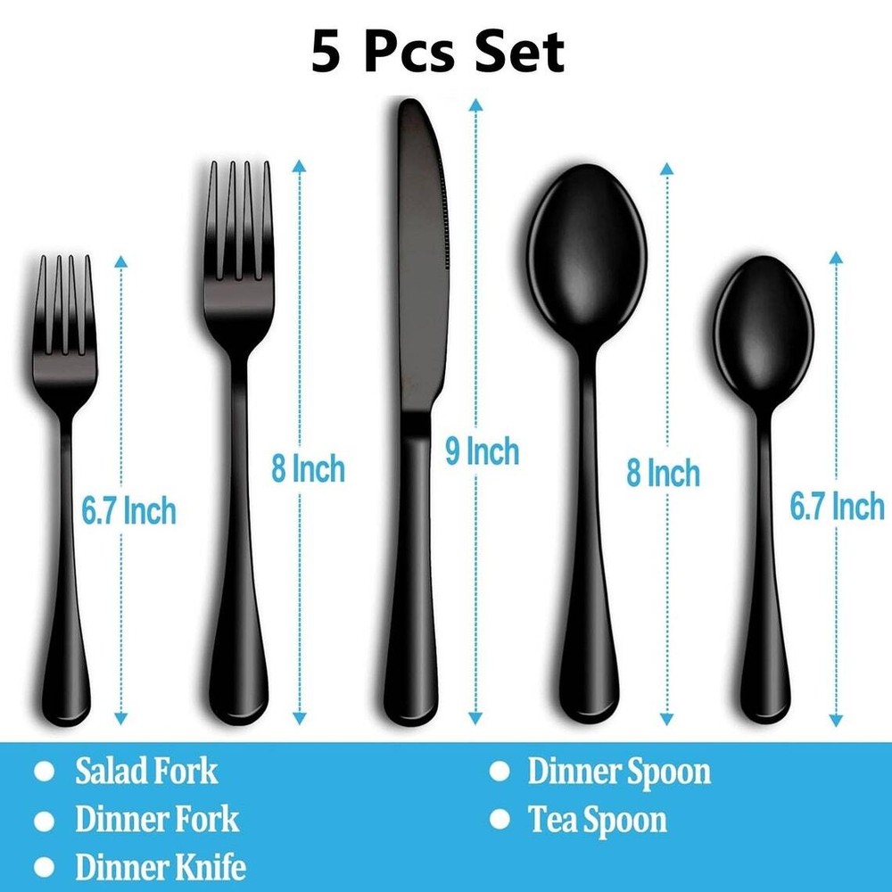 Personalized Name Black Silverware Stainless Steel Cutlery Set Fork Spoon Knife