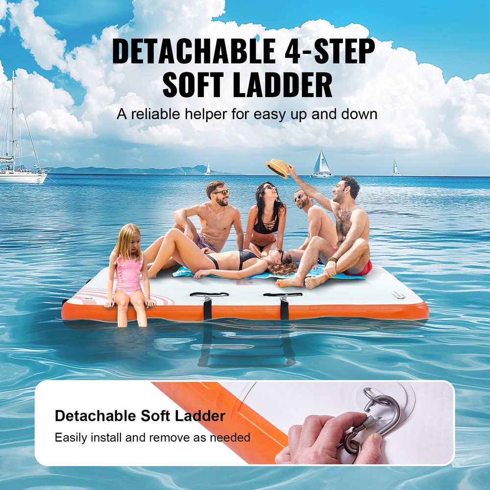VEVOR Inflatable Floating Dock 10x8FT Inflatable Dock Platform Mat with Ladder