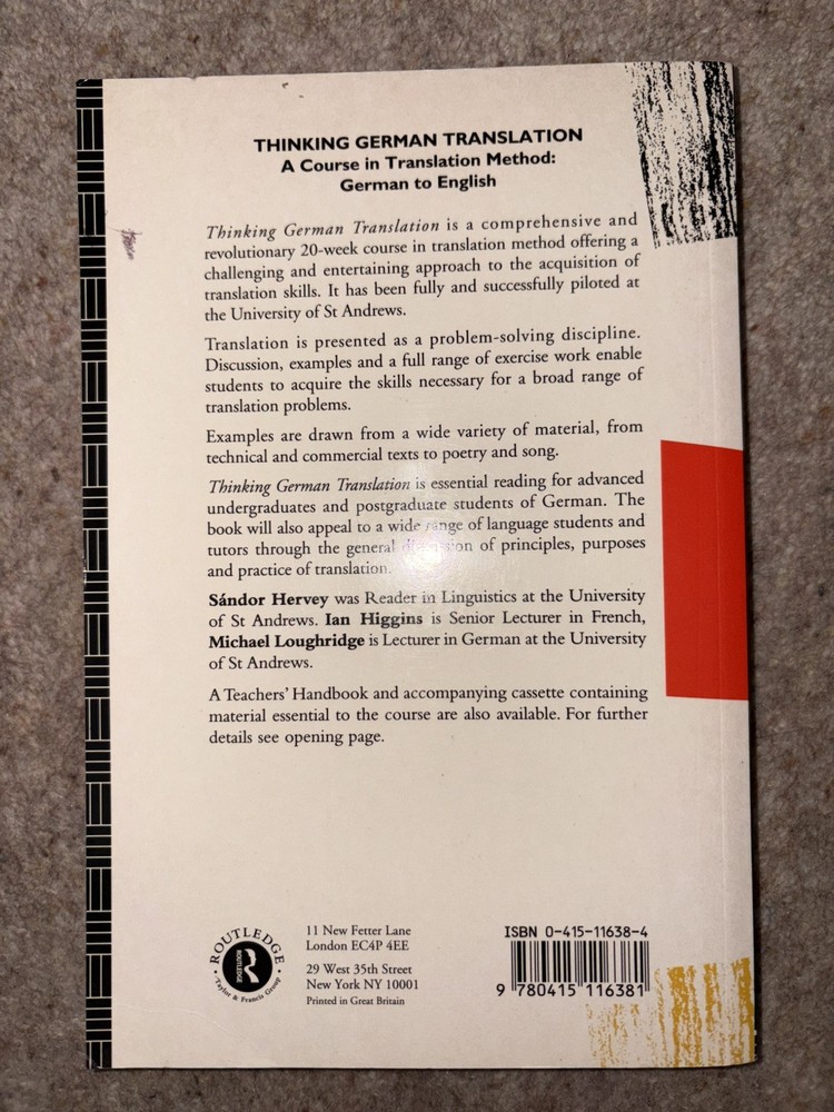 Thinking German Translation: A Course in Translation Method: A C