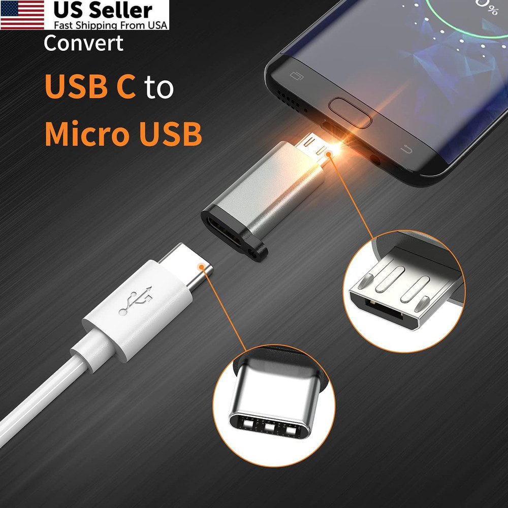 USB-C to Micro USB Adapter, 3-Pack Type C Female Male Grey